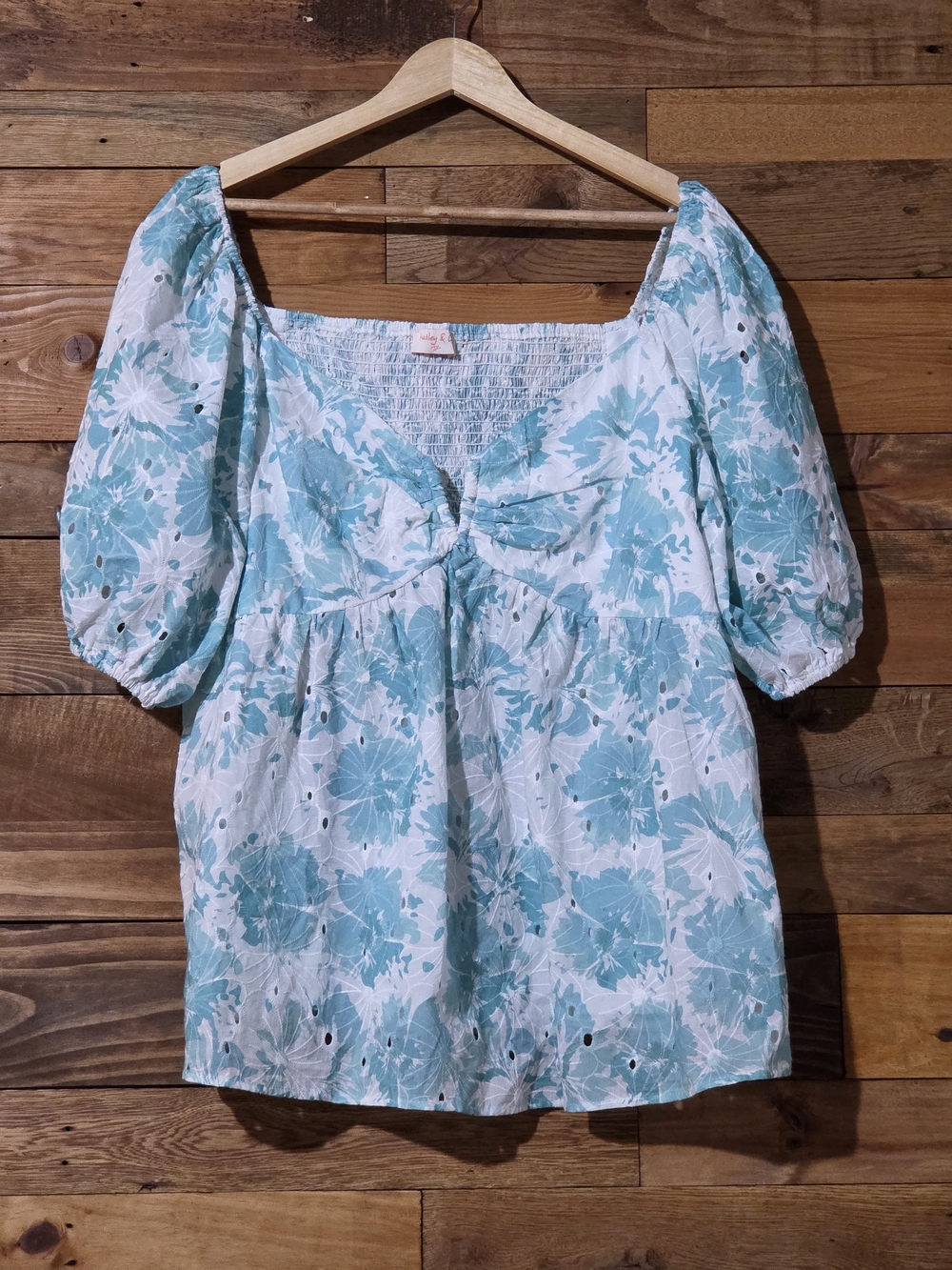 100% Cotton Hailey & Co 3X Floral Eyelet Puff Sleeve Blouse Cottagecore Boho